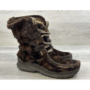 Oscar Sport Brown  Fur Winter Boots Winna Made in Italy Y2k  Women's Size 5.5